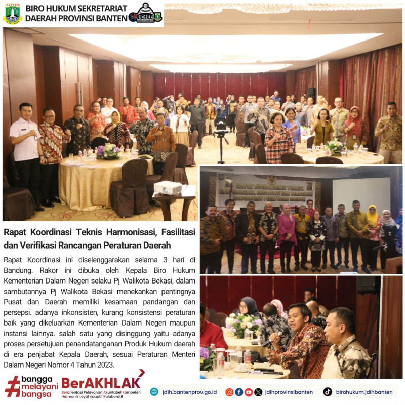 Rapat Koordinasi Teknis Harmonisasi, Fasilitasi dan Verifikasi Rancangan Peraturan Daerah