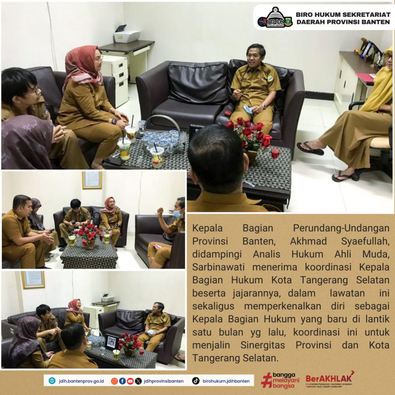 Biro Hukum Sekretariat Daerah Provinsi Banten Menerima Kunjungan Kerja dari Bagian Hukum Kota Tangerang Selatan terkait Propemperda Tahun 2024