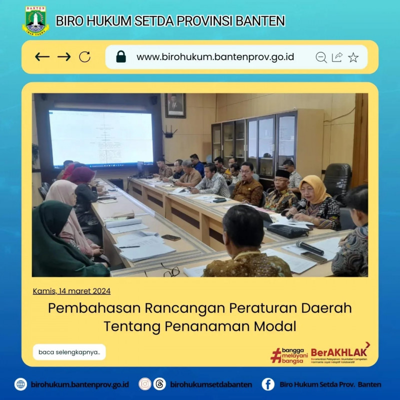 Rapat Pembahasanan Rancangan Peraturan Daerah Tentang Penanaman Modal. kamis, 14/3/2024.